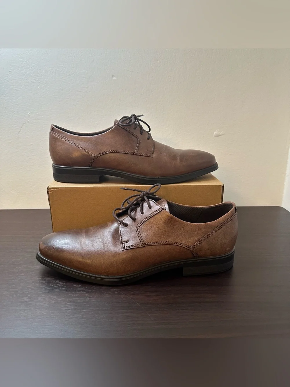 ECCO Queenstown Brown Leather Lace-Up Derby Oxford Shoes Size EU 44 US 10-10.5